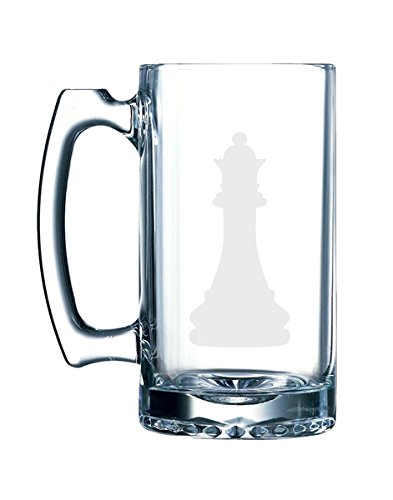 Chess Champion Queen Piece Silhouette Glass Mug - 26.5oz Beer Stein for Chess Players & Enthusiasts - Perfect for Game Nights, Gifts & Chess Club Meetings