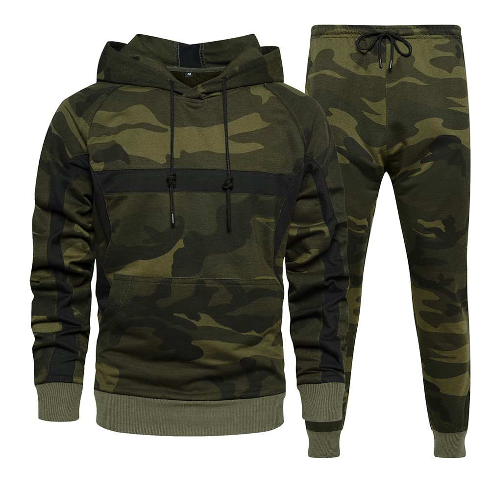 AOTORR Men's 2-Piece Camo Sweatsuit - Casual Hoodie & Jogging Sweatpants Set for Gym, Running, and Lounge Wear