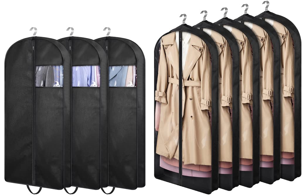 KIMBORA 3-Pack 43 Inch Travel Garment Bags & 5-Pack 60 Inch Closet Dress Bags - Perfect for Suitcases, Wardrobe Organization, and Long-Term Clothing Storage