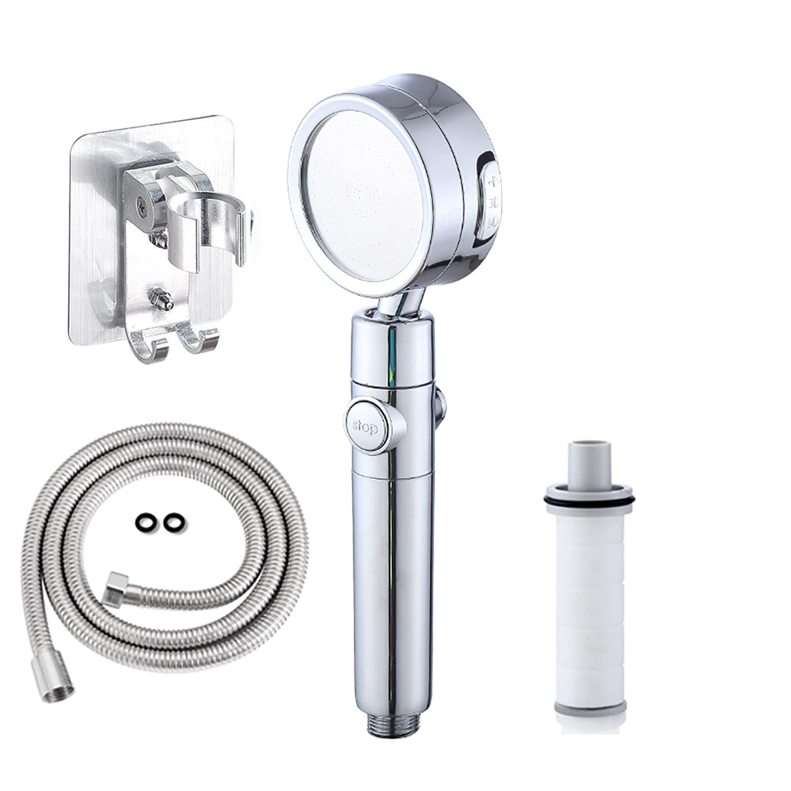 Premium Carbon Fiber Shower Head with Rotating Filter - High Pressure Water Saving Shower Set for Bathroom (Small Waist Design, Silver) - Perfect for Master Bathroom, Spa-Like Experience at Home