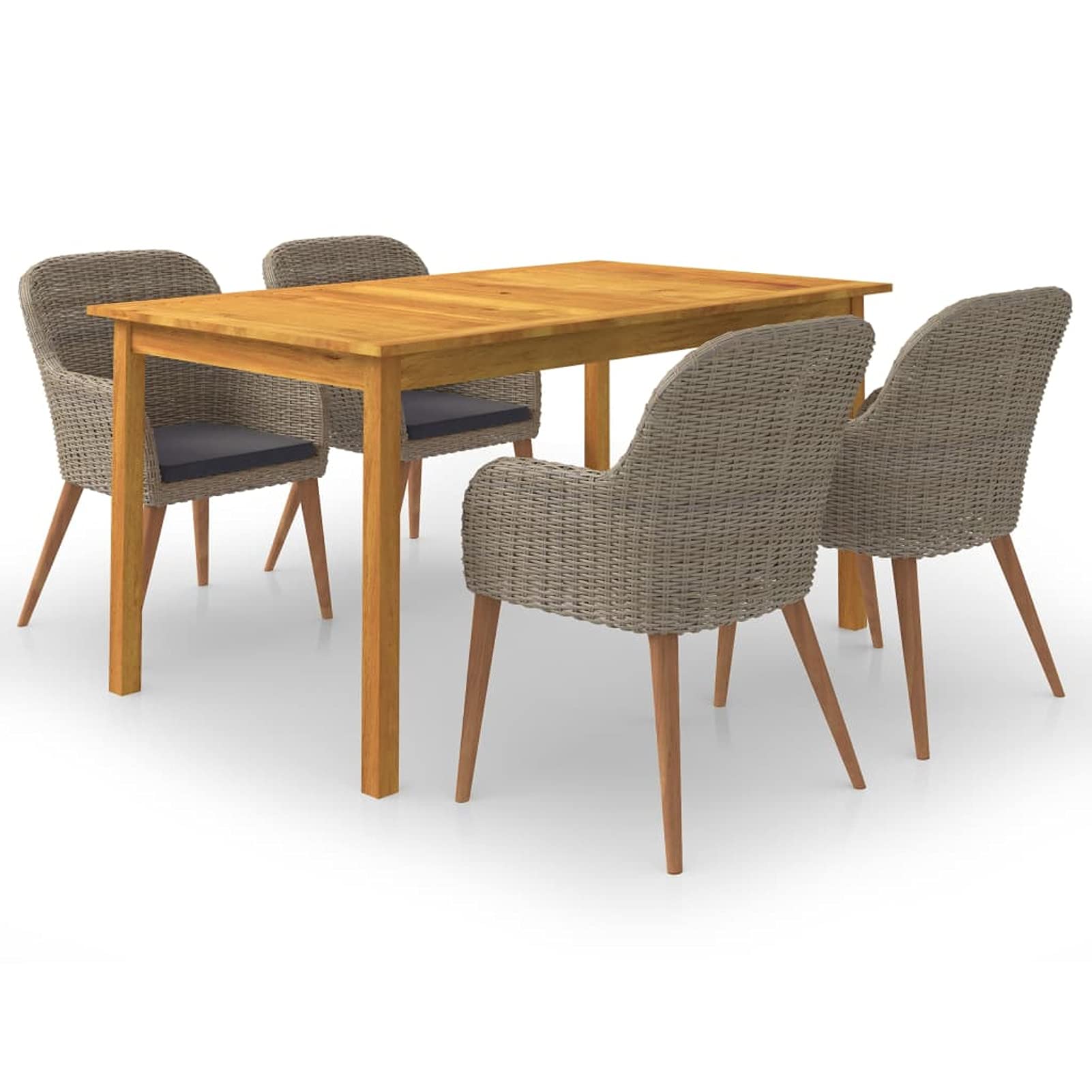 Festnight 5-Piece Outdoor Patio Dining Set with Cushioned Seating - Brown Wicker Conversation Sofa & Dining Table - Perfect for Backyard, Garden, Poolside & Outdoor Entertaining