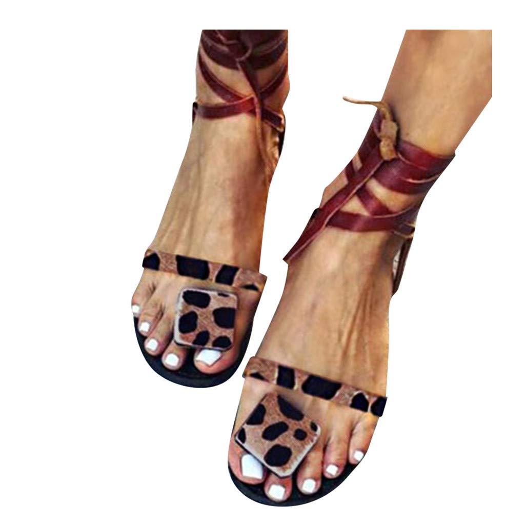 AOKASII Women's Bohemian Beaded Flat Sandals - Comfortable Summer Beach Shoes with Floral Design for Casual Wear & Outdoor Activities