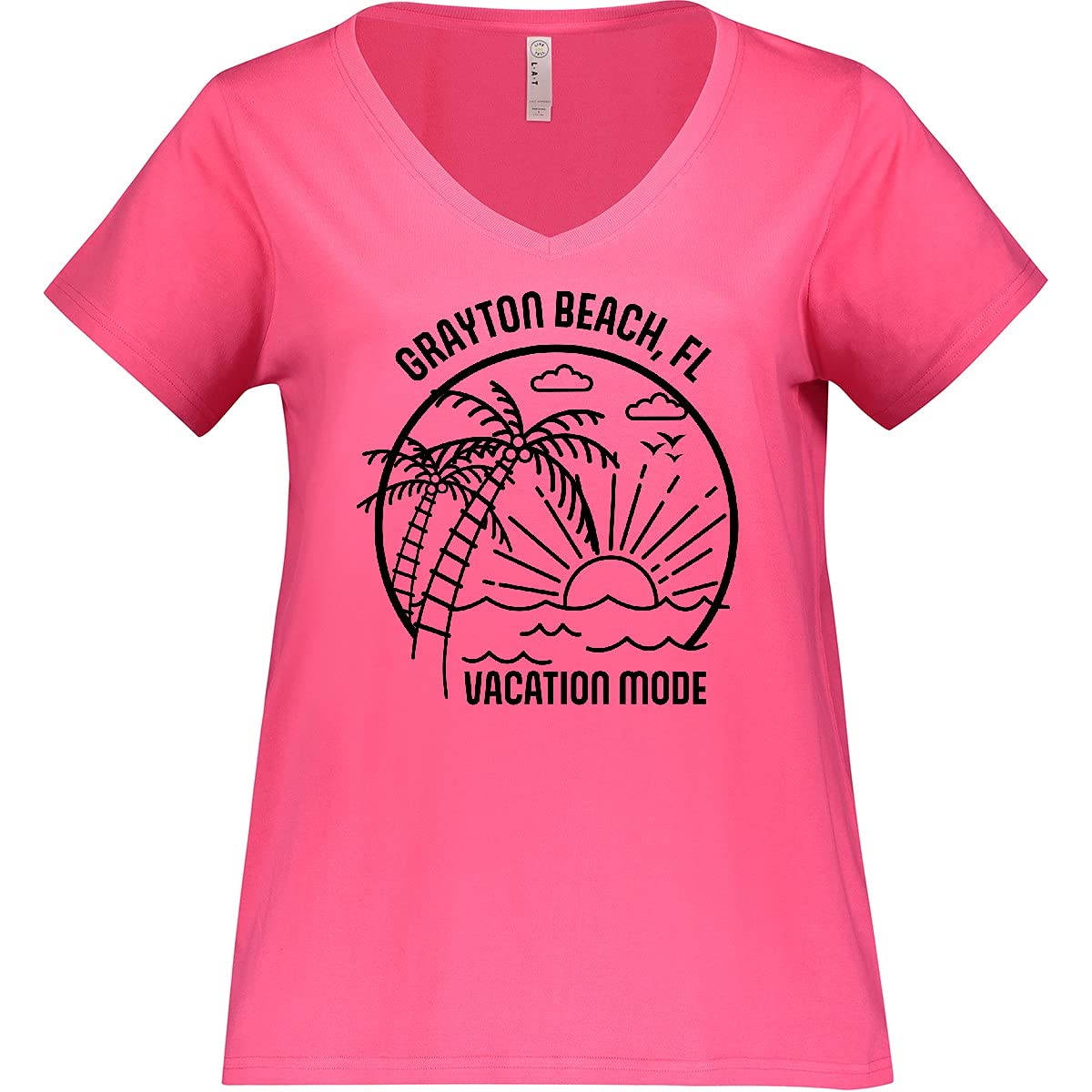 Inktastic Women's Plus Size V-Neck T-Shirt - Summer Vacation Mode Grayton Beach Florida Design - Casual Comfort Fit for Beach Outings & Summer Travel