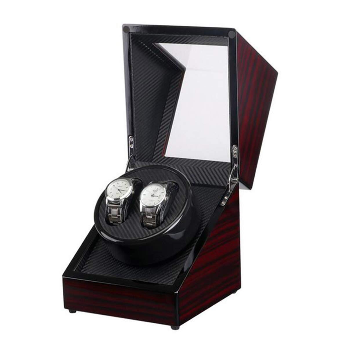Premium BYCDD Automatic Wooden Watch Winder - Quiet Motor, Framed Glass Lid, AC/Battery Powered (Sandalwood, 18x18x20cm) - Luxury Watch Storage & Display Case for Watch Collectors - Perfect for Home, Office & Travel Use
