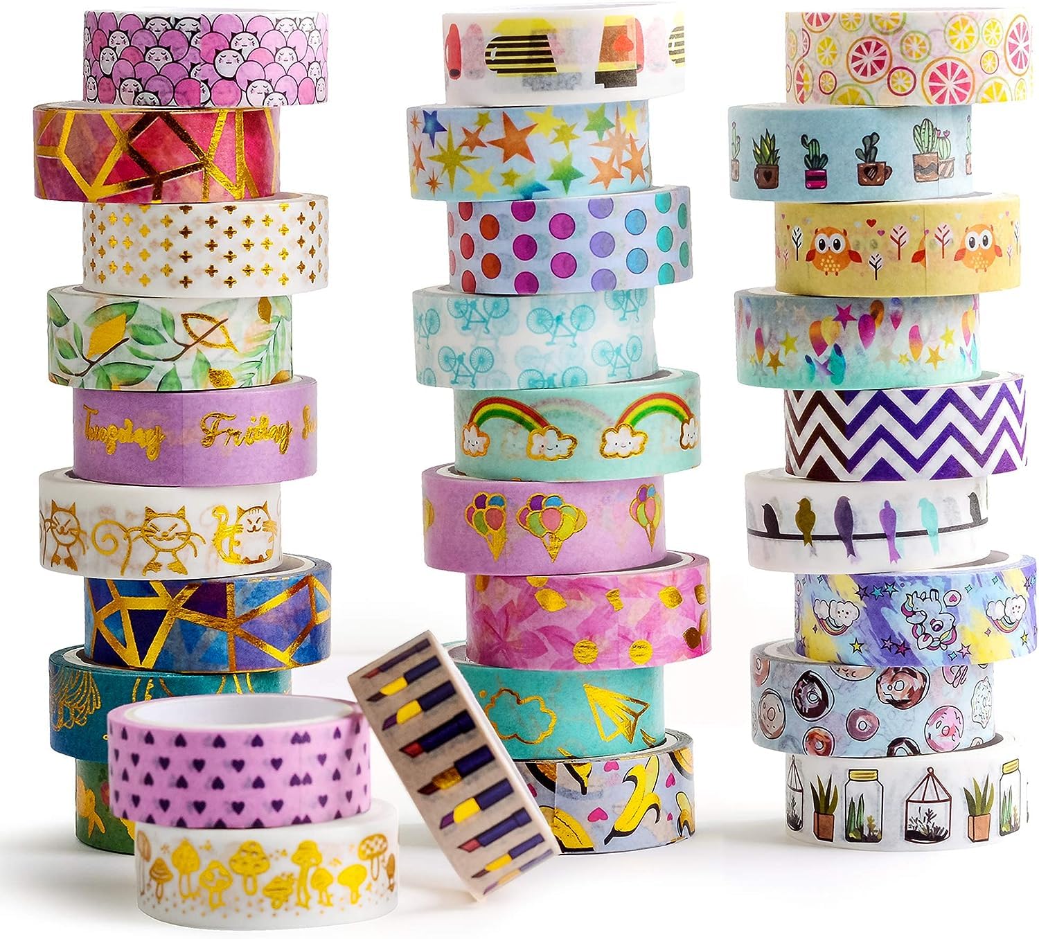 30 Rolls Gold Foil Washi Tape - 15mm Wide Decorative Masking Tape for Scrapbooking, Bullet Journaling, Planner Decor, DIY Arts & Crafts - Perfect for Gift Wrapping, Home Decor, and Party Supplies