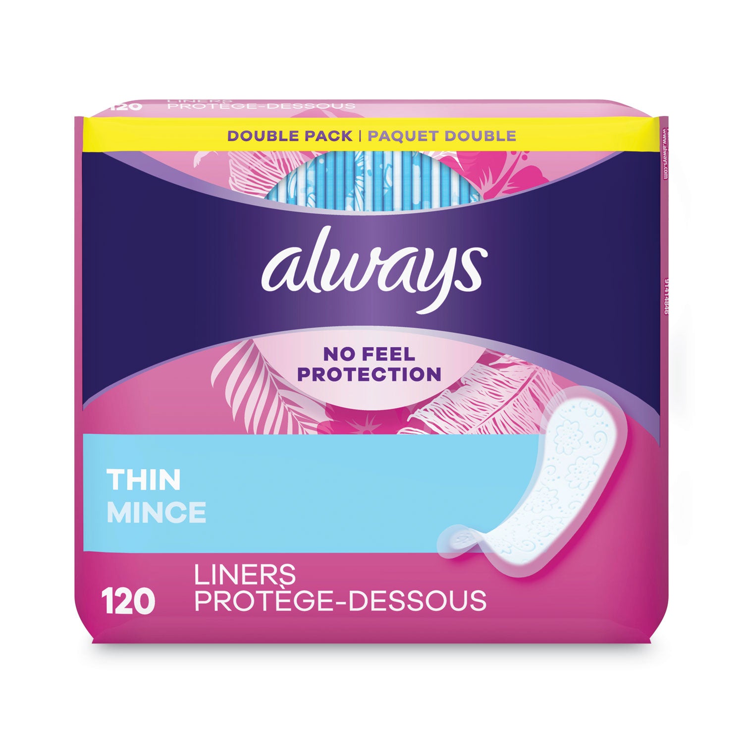 Always Thin Daily Panty Liners for Women, Unscented Regular Absorbency - 120 Count Pack | Light Protection for Everyday Freshness | Perfect for Work, Travel & Active Lifestyles
