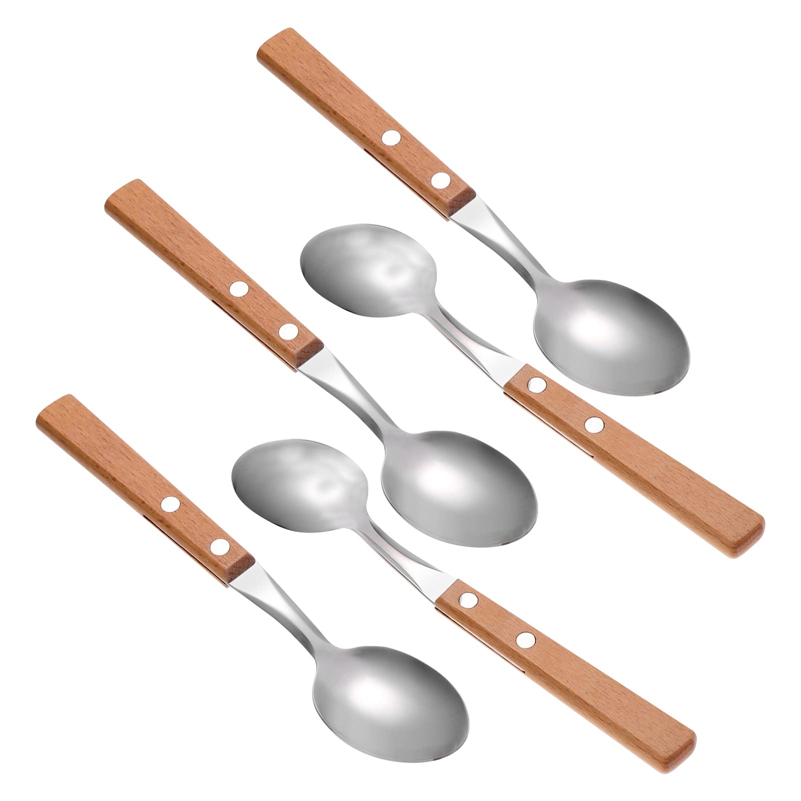 DOITOOL 5-Pack Stainless Steel Ice Cream Spoons with Wooden Handles - Dessert Spoons for Ice Cream, Coffee, Tea, Jam - Perfect for Parties, Picnics, and Home Use