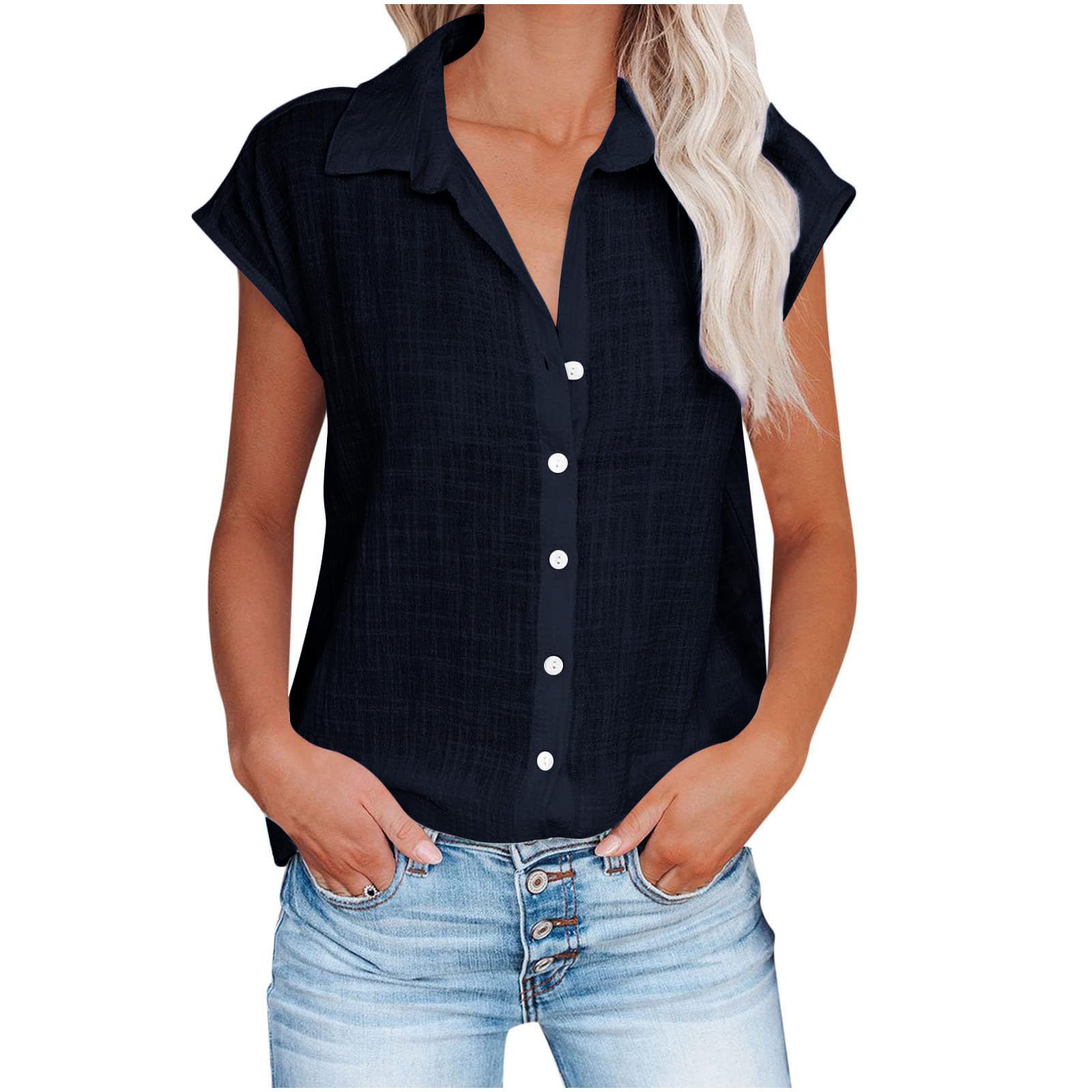 Trendy Women's Summer Tops 2024 - Breathable Cotton Linen Short Sleeve Blouses, Casual & Dressy Loose Fit T-Shirts for Work, Vacation & Everyday Wear