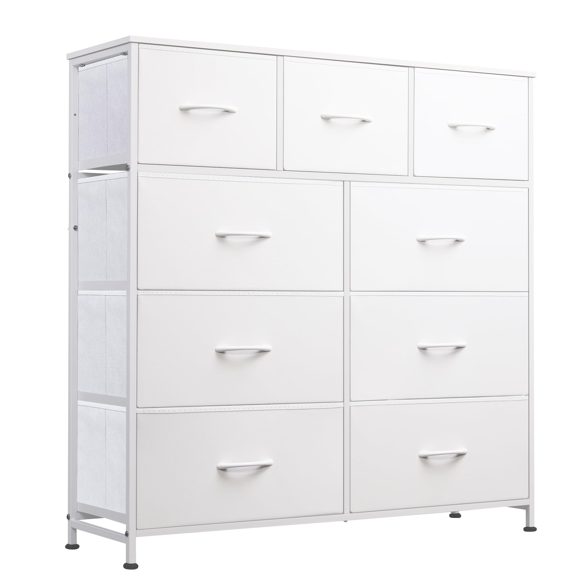 WLIVE 9-Drawer Fabric Dresser with Wood Top & Steel Frame - Tall Storage Tower Organizer for Bedroom, Closet, Hallway - Includes Easy Pull Handles & Fabric Bins - Perfect for Small Space Organization, Kids Room Storage & Home Decor (White)