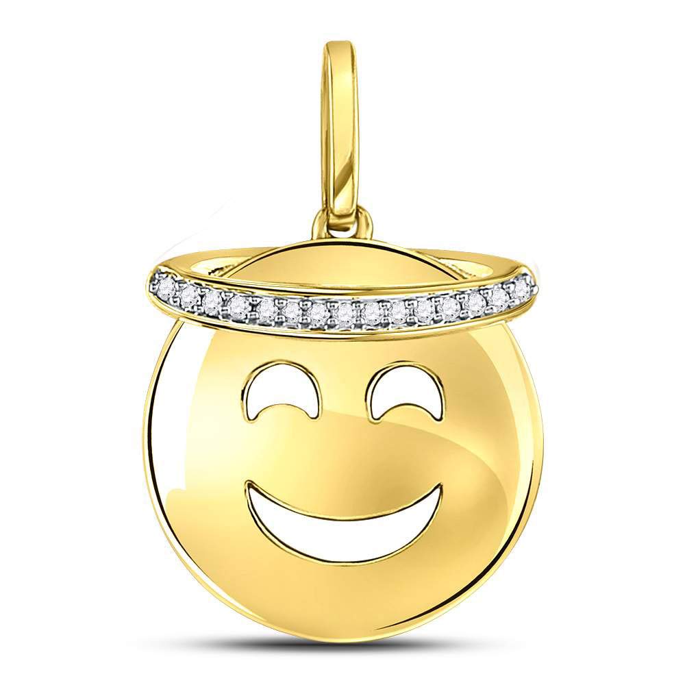 Dazzlingrock 10kt Yellow Gold Round Diamond Smiley Face Halo Emoji Pendant Necklace for Women - 1/20 CTW - Perfect for Gifts, Birthdays & Everyday Jewelry