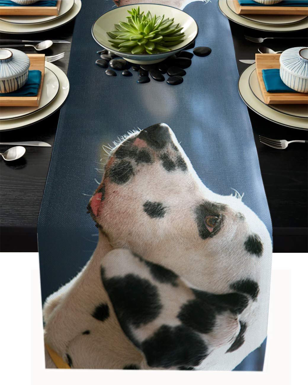 Libaoge Extra Long 108 Inch Table Runner - Dalmatian Spot Dog Pattern, 13x108 Inches, Waterproof & Washable for Indoor/Outdoor Dining, Banquet, Birthday Party, Kitchen Decor | Perfect for Dog Lovers' Gatherings and Themed Events