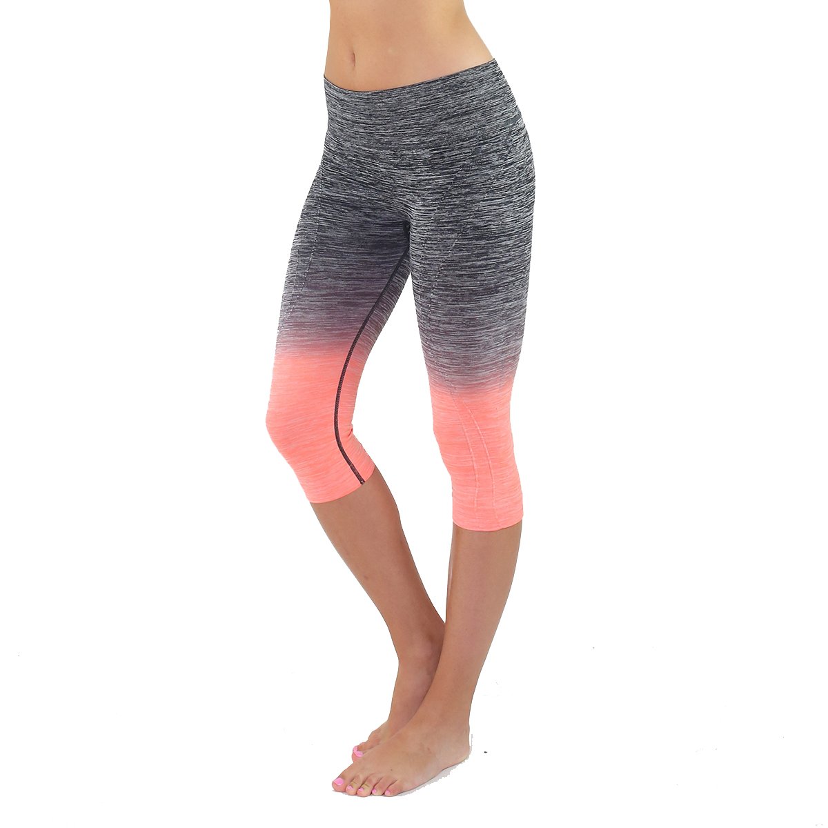 Women's High Waist Yoga Pants - ¾ Compression Leggings for Workout & Fitness (Black/Coral) - Perfect for Yoga & Gym