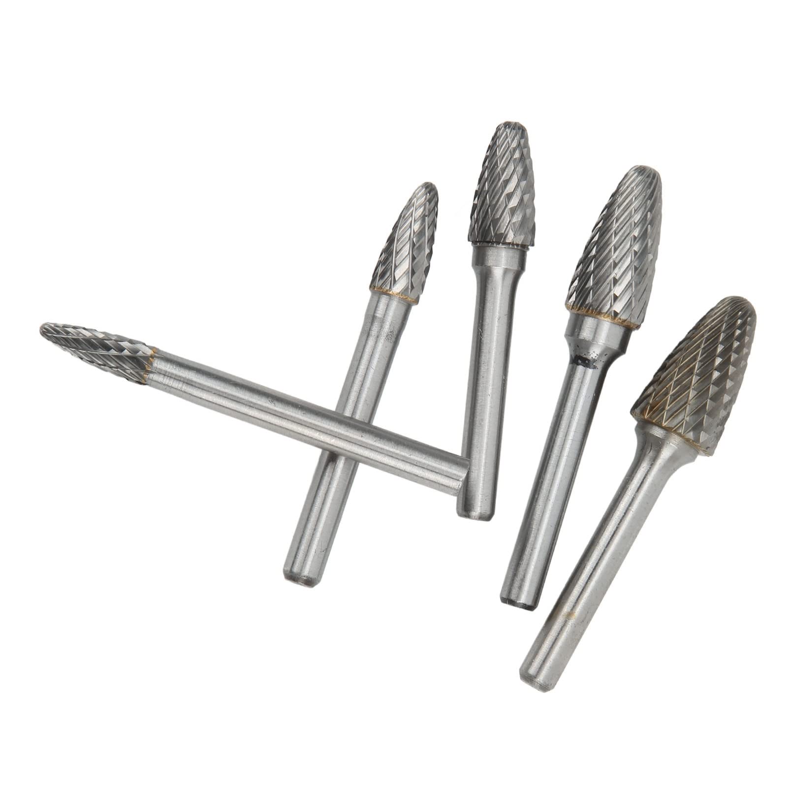 5-Piece Double Cut Die Grinder Head Set - Heat Tolerant Burr Files for Metalworking, Automotive & Aircraft Maintenance - Perfect for Drilling, Grinding & Surface Finishing