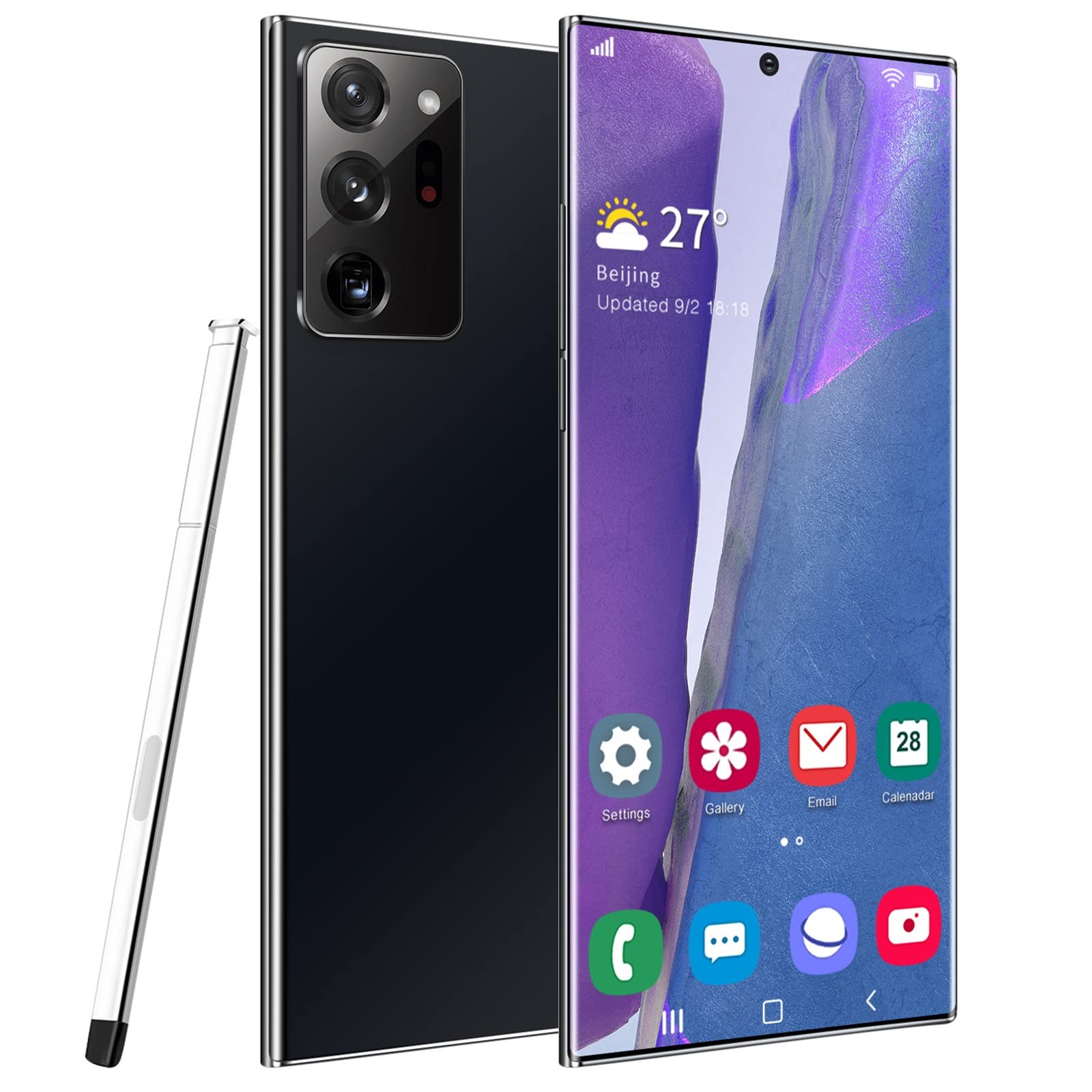 HSHOR Unlocked Smartphone Note20U+ - 4GB RAM 64GB ROM Android Phone with 128GB Expandable Memory, 4800mAh Battery, Fingerprint & Face Unlock - SIM Free Mobile Phone (Black) - Perfect for Business, Travel & Daily Use