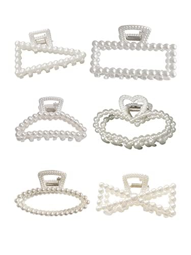**Kairangi 6-Piece White Pearl Hair Claw Clips for Women & Girls – Strong Hold Hair Clutches for Thick Hair, Perfect for Ponytails, Buns & Everyday Styling – Great Gift Idea**
