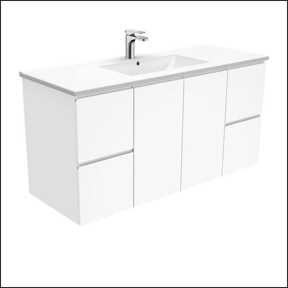 Fienza Dolce TCL120F 1200mm White Wall-Mounted Bathroom Vanity with Finger Pull - Modern Space-Saving Design for Small Bathrooms & Powder Rooms