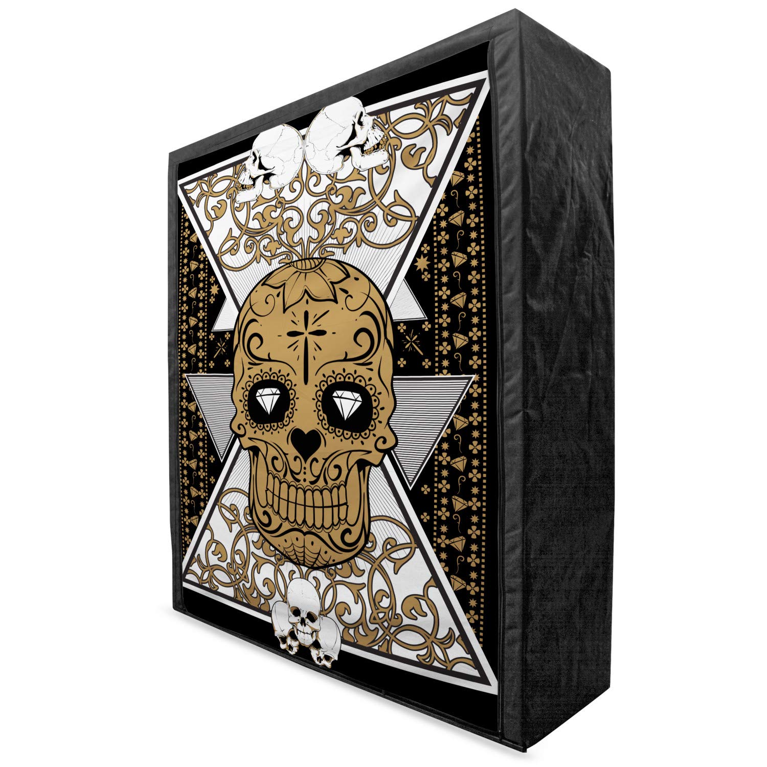 Ambesonne Gothic Tattoo Fabric Wardrobe - Skull Diamond Eyes & Floral Vine Art Renaissance Style Clothing Organizer with Shelves, 59