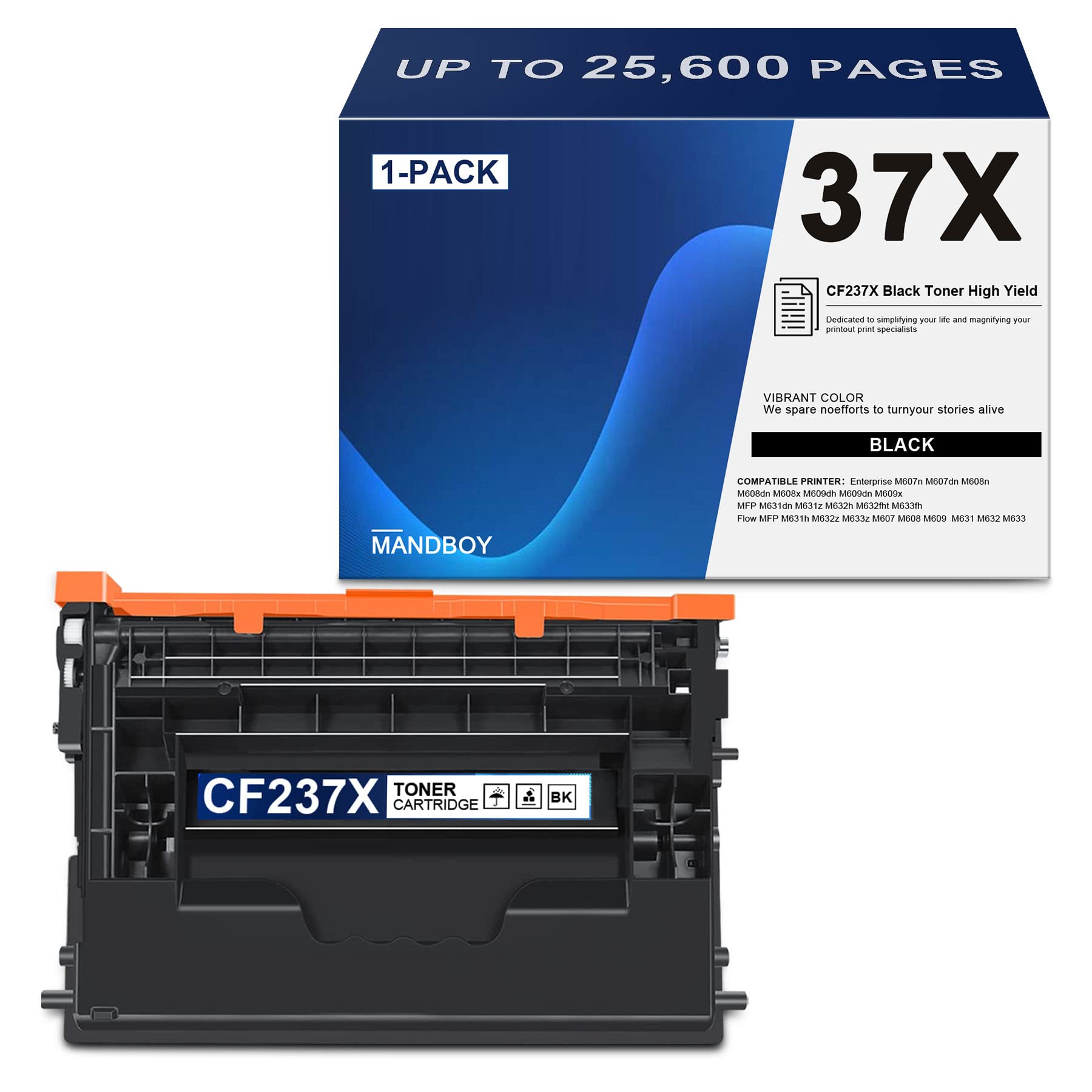 MANDBOY CF237X Compatible Black Toner Cartridge Replacement for HP Enterprise M607n M609dn M609x MFP M631z M632 M633 Flow MFP M631h M632z M633z Printers - High Yield 1-Pack for Office & Home Printing Needs