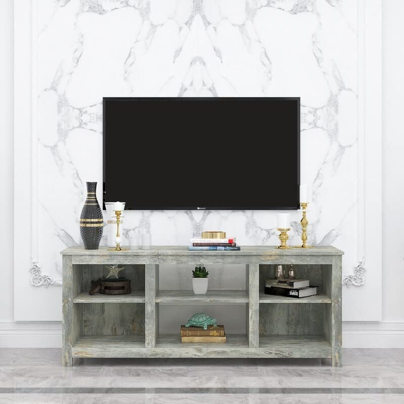 Modern Grey TV Stand with 4 Storage Compartments & Open Shelf - Contemporary MDF Wood Entertainment Center for Living Room - Perfect for Home Theater Setup & Media Organization
