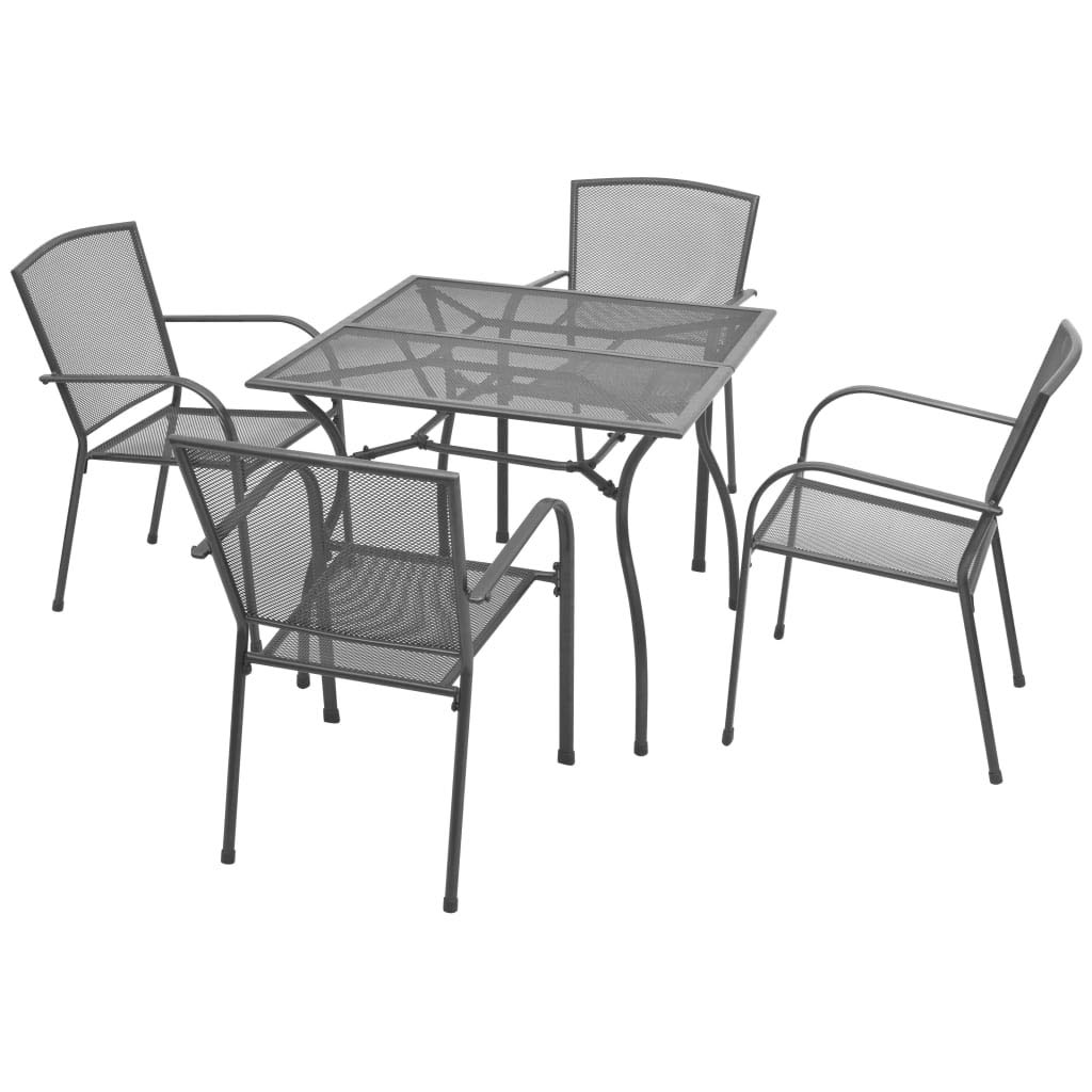 vidaXL 5-Piece Steel Bistro Set - Heavy Duty Metal Patio Table & Chairs for Outdoor, Garden, Balcony, Porch - Durable Anthracite Lounge Furniture | Perfect for Backyard Dining, Coffee Break, and Relaxing in Your Outdoor Space