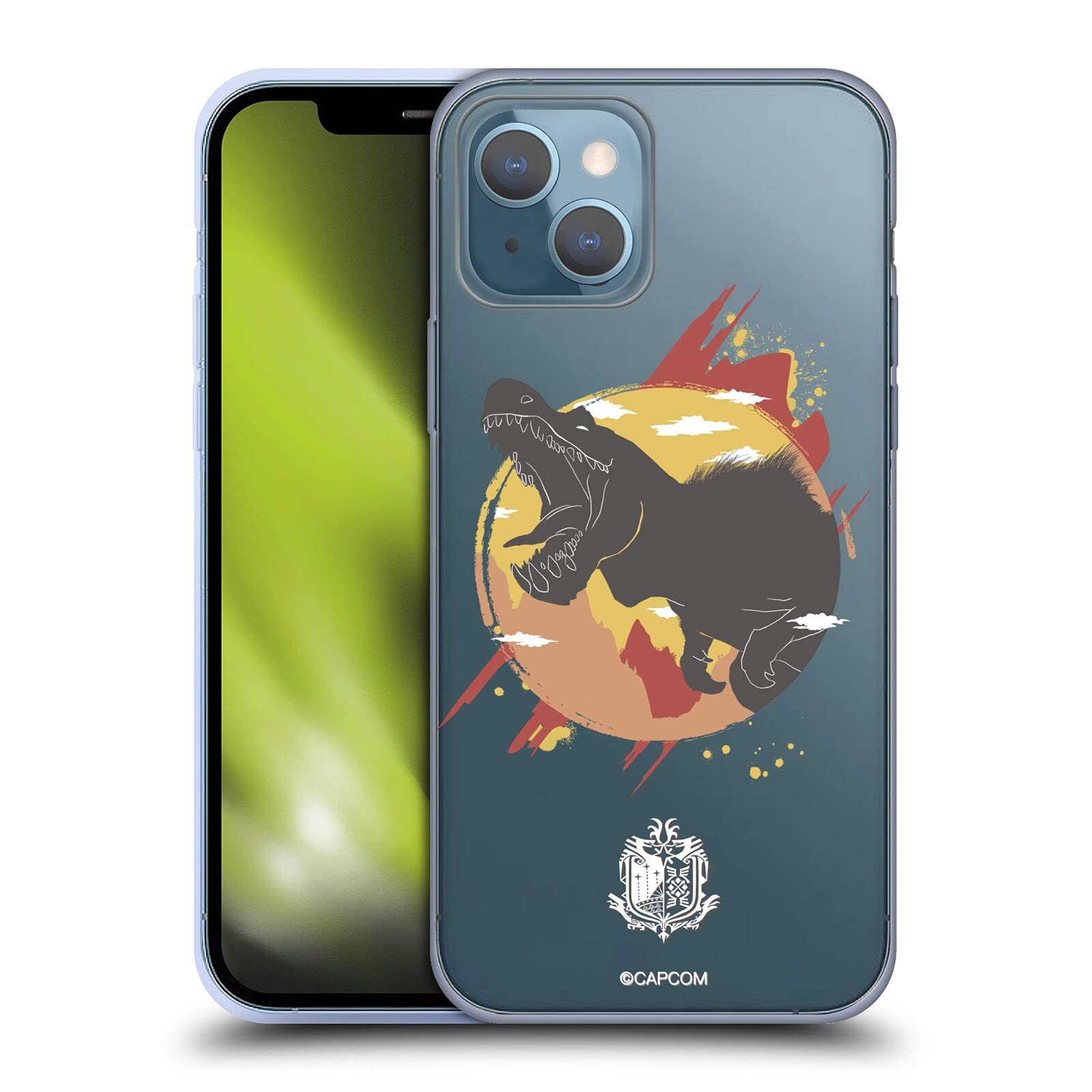 Official Monster Hunter World Anjanath Silhouette Soft Gel Case for iPhone 13 - Durable Protective Cover with Anti-Slip Grip for Gaming Fans & Everyday Use
