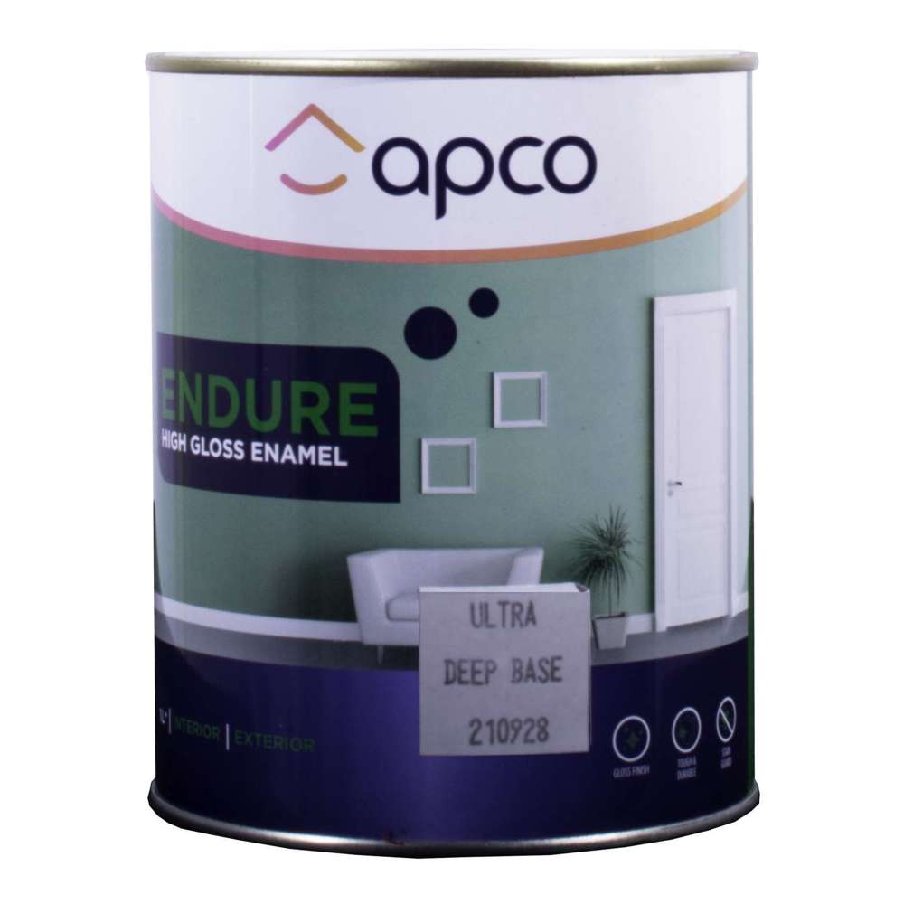Apco Endure Gloss Enamel Ultra Deep Base 1L Paint - High Gloss Finish for Interior/Exterior Walls, Doors & Trim - Perfect for Home Renovation & Professional Painting Projects