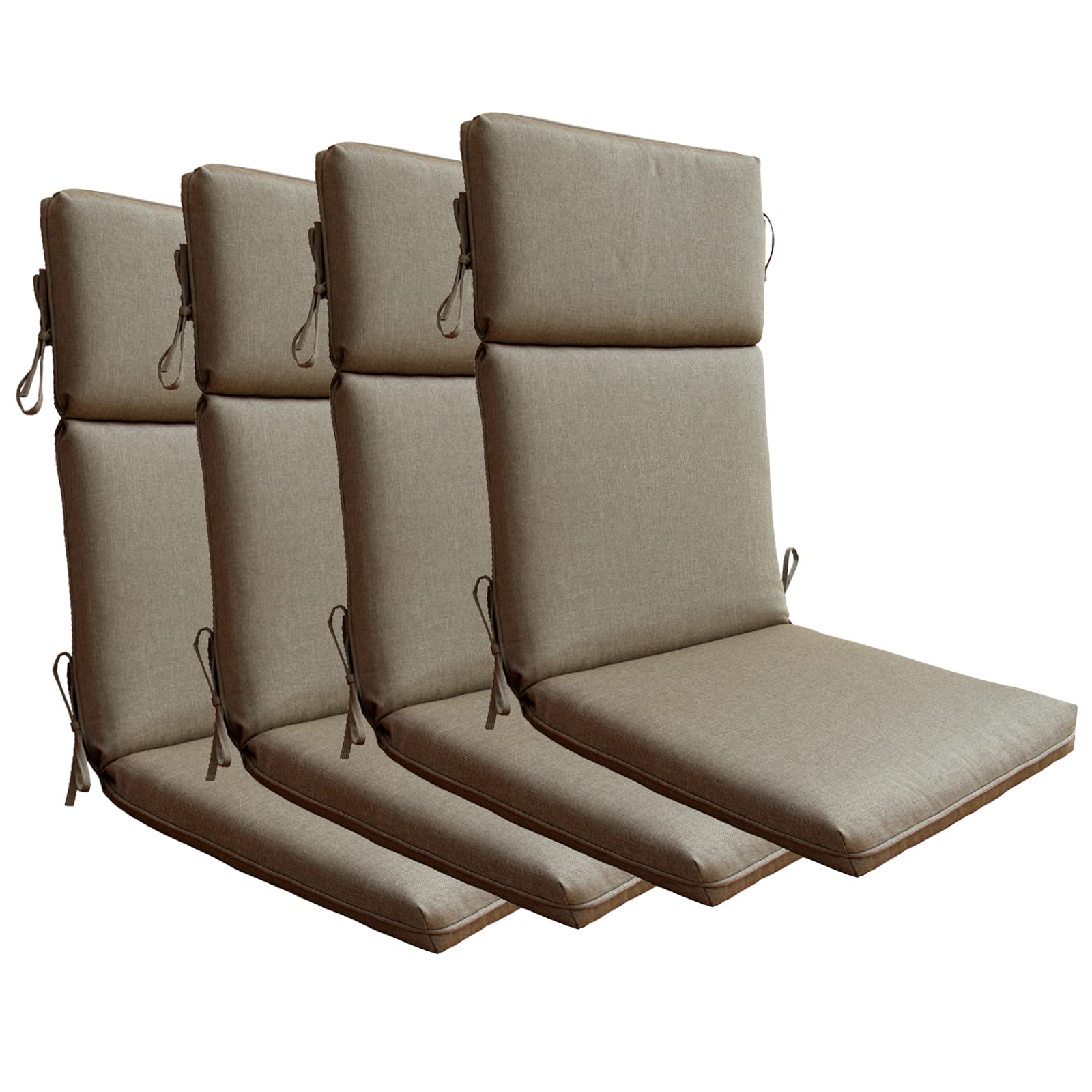 BOSSIMA High Back Chair Cushions Set of 4 - Indoor/Outdoor Replacement Patio Seat Cushions, Light Brown - Perfect for Garden, Deck, Poolside & Patio Furniture