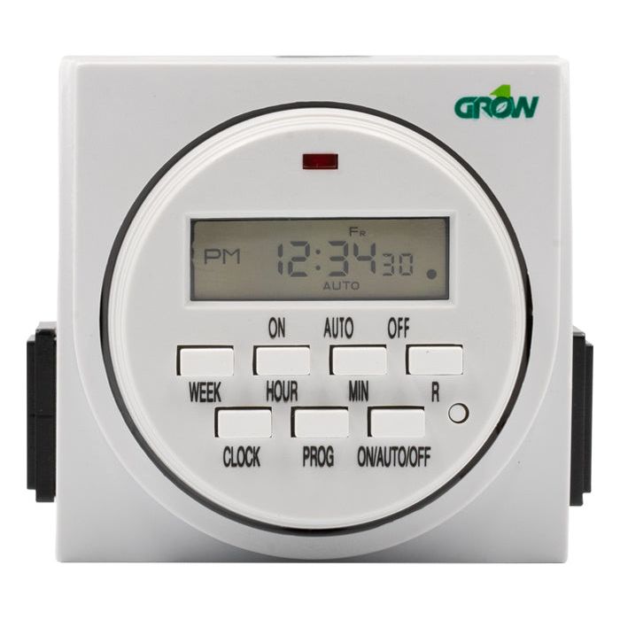Grow1 120V Dual Outlet Digital Timer for Indoor Plants - Programmable Light Switch for Hydroponics, Grow Tents & Home Automation