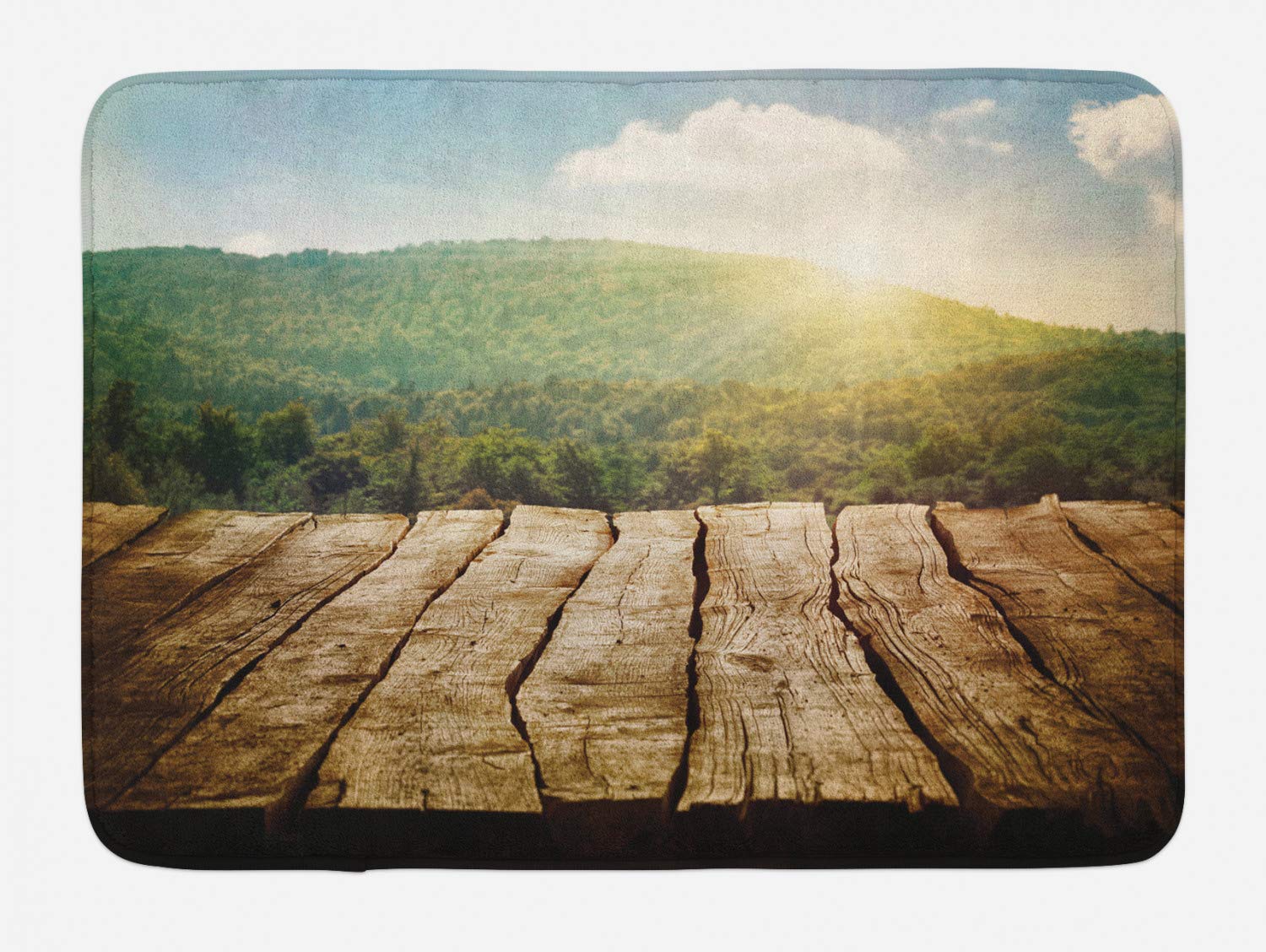 Ambesonne Rustic Bath Mat - Spring Mountain Landscape with Sun Rays Print, Non-Slip Plush Bathroom Rug, 30