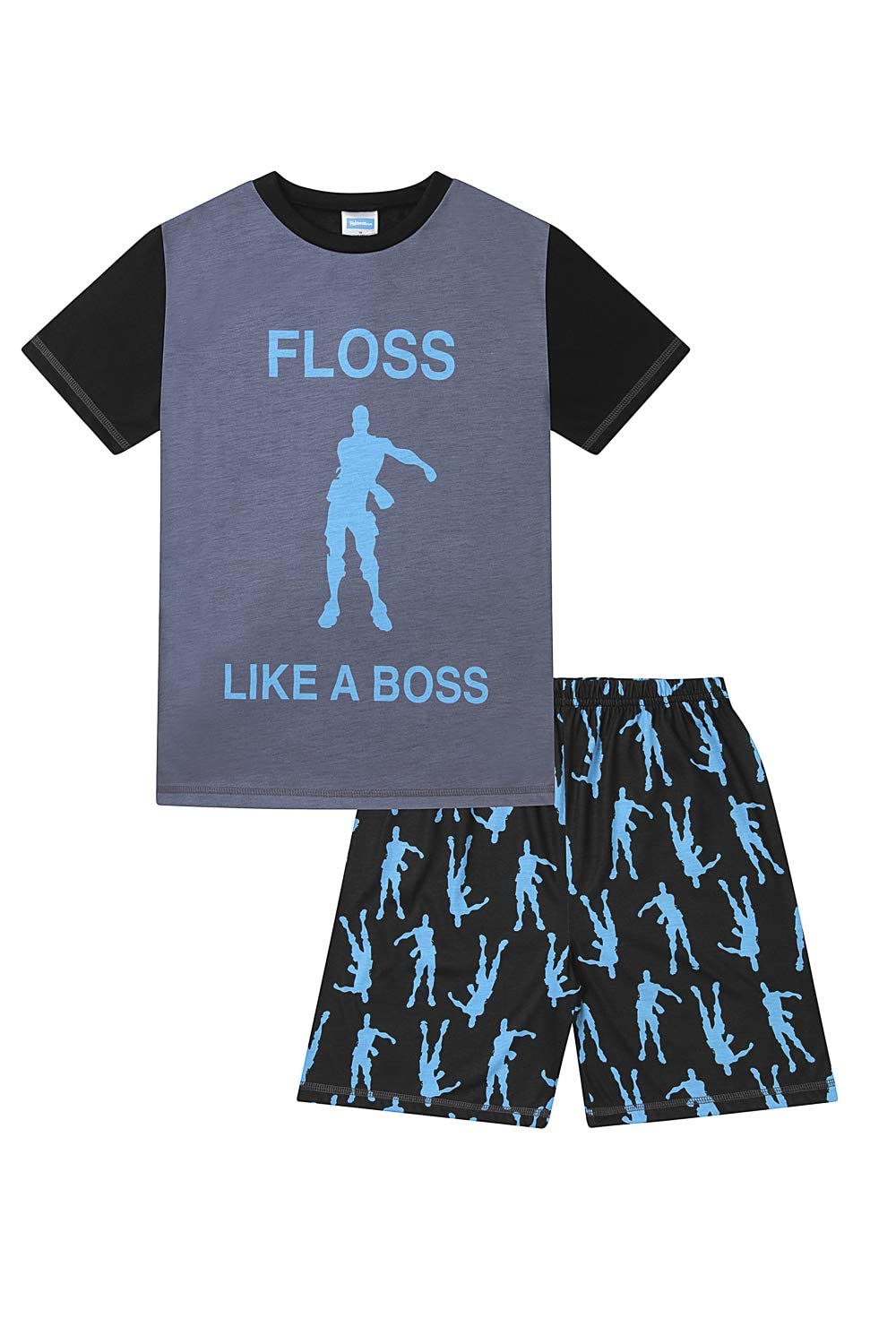 Boys Floss Dance Gaming Pajama Set - Black & Blue Shorts for Kids | Perfect for Sleepovers, Gaming Nights & Dance Parties