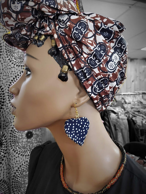 Blue and White African Print Earrings DP3850ER1 | Handmade Tribal Jewelry for Women | Perfect for Weddings, Parties & Cultural Events