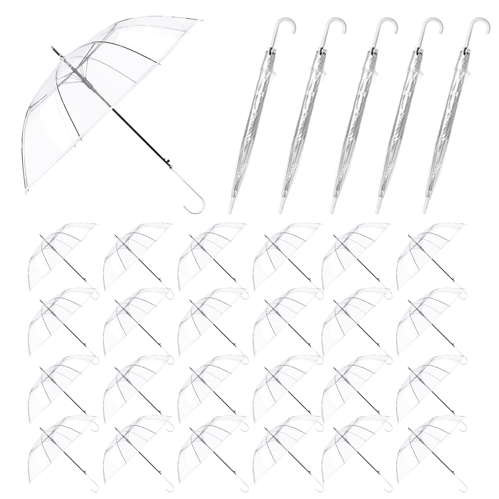 30 Pack Clear Wedding Umbrellas Bulk - Auto Open Transparent Windproof Stick Umbrellas with J Hook Handle, Large Canopy for Wedding, Bridal Party, Outdoor Events & Rainy Days (Clear) - Perfect for Ceremonies, Photos & Guest Protection