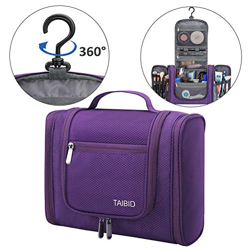 Waterproof Hanging Travel Toiletry Bag for Men & Women - Large Cosmetic Organizer with Multiple Pockets for Makeup, Shampoo, Shaving Kit & Bathroom Essentials - Perfect for Camping, Gym, Business Trips & Vacation (Purple)