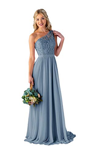 Elegant One Shoulder Chiffon Mother of The Bride Dress with Lace Applique - Long Formal Prom Gown for Women | Perfect for Weddings, Evening Parties & Special Occasions