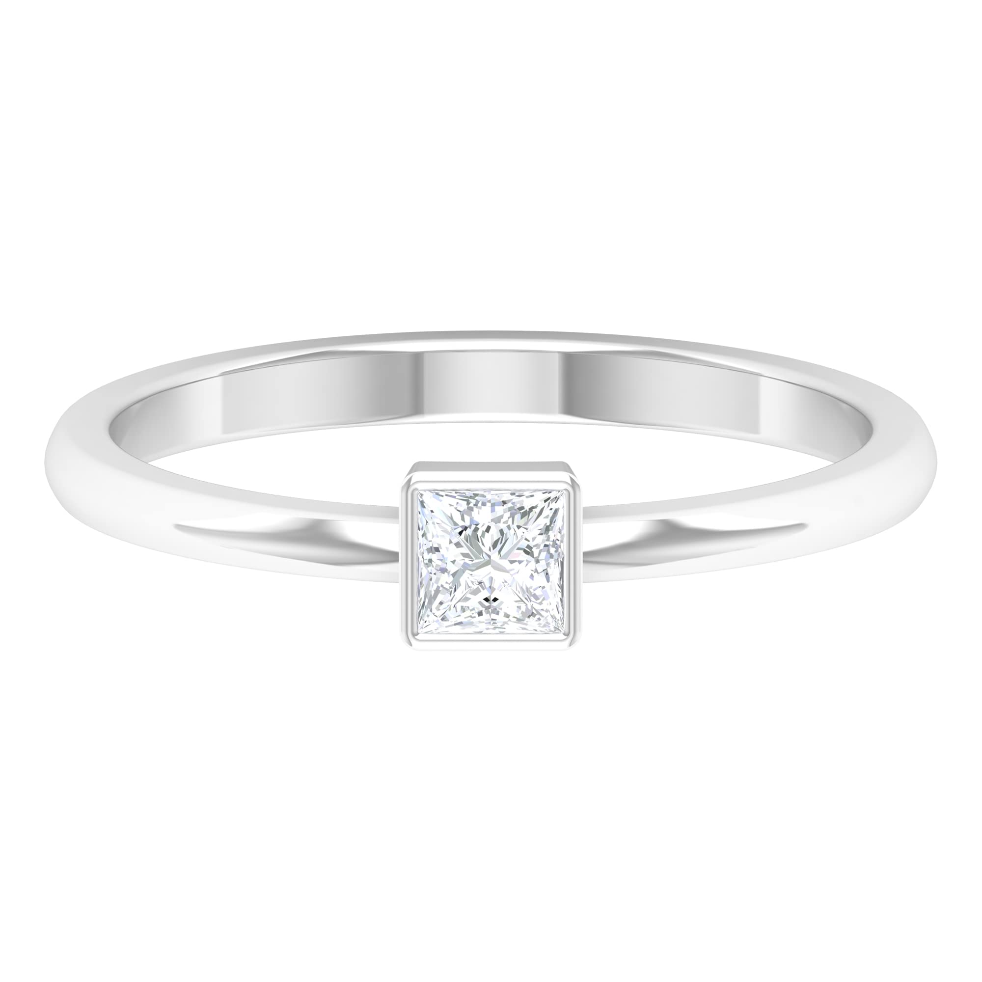 1/4 CT Certified Princess Cut Diamond Solitaire Ring for Women - 14K Solid Gold Bezel Set April Birthstone Ring | Elegant Engagement, Wedding & Anniversary Jewelry Gift