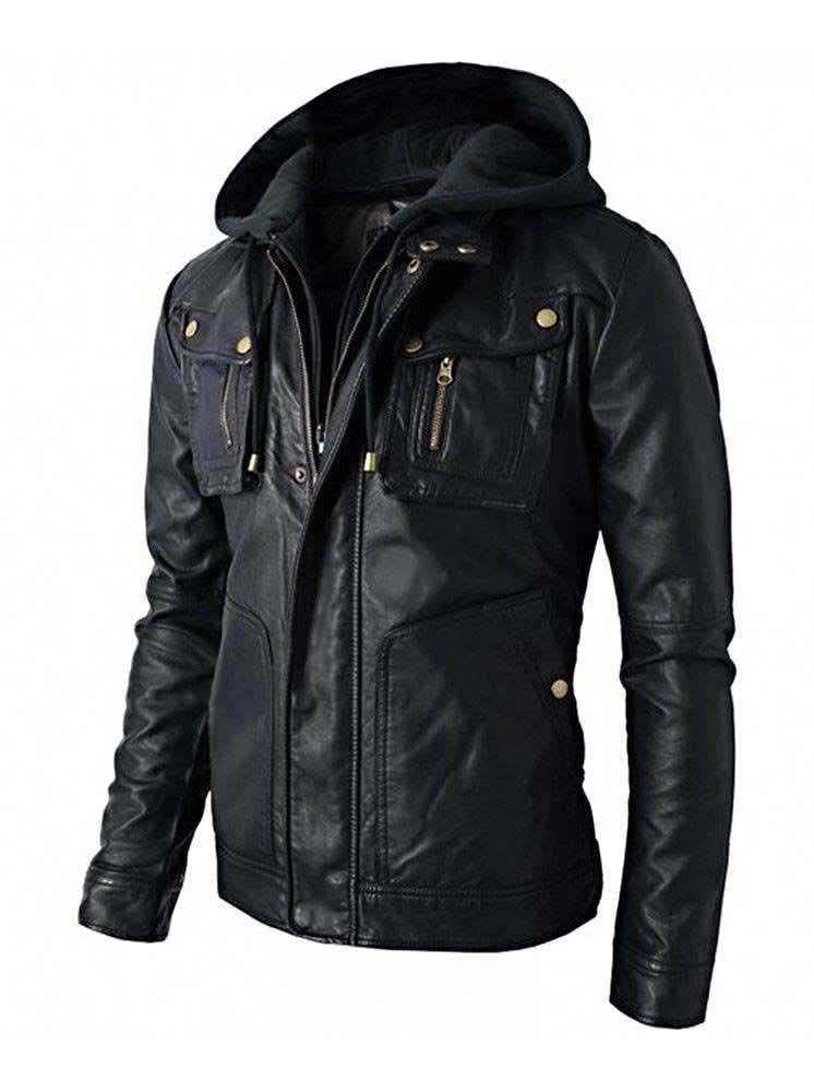 Men's Slim Fit Biker Leather Jacket – Brando Style Lambskin Hoodie with Detachable Hood | Motorcycle Riding, Casual Wear & Outdoor Adventures