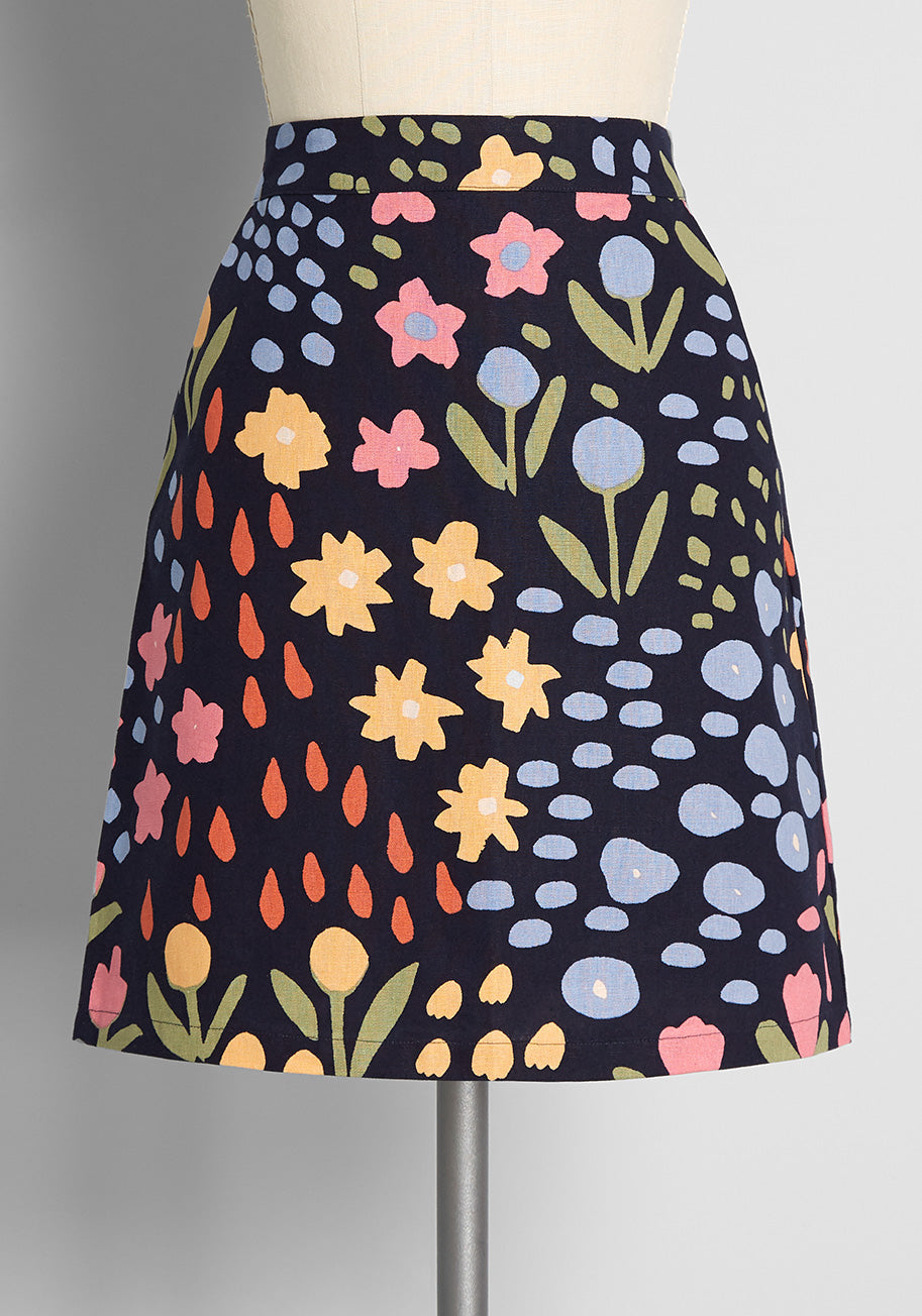 Abstract Floral Print Mini Skirt for Women | Summer Boho Skirt with Elastic Waist | Perfect for Beach, Music Festivals & Date Nights