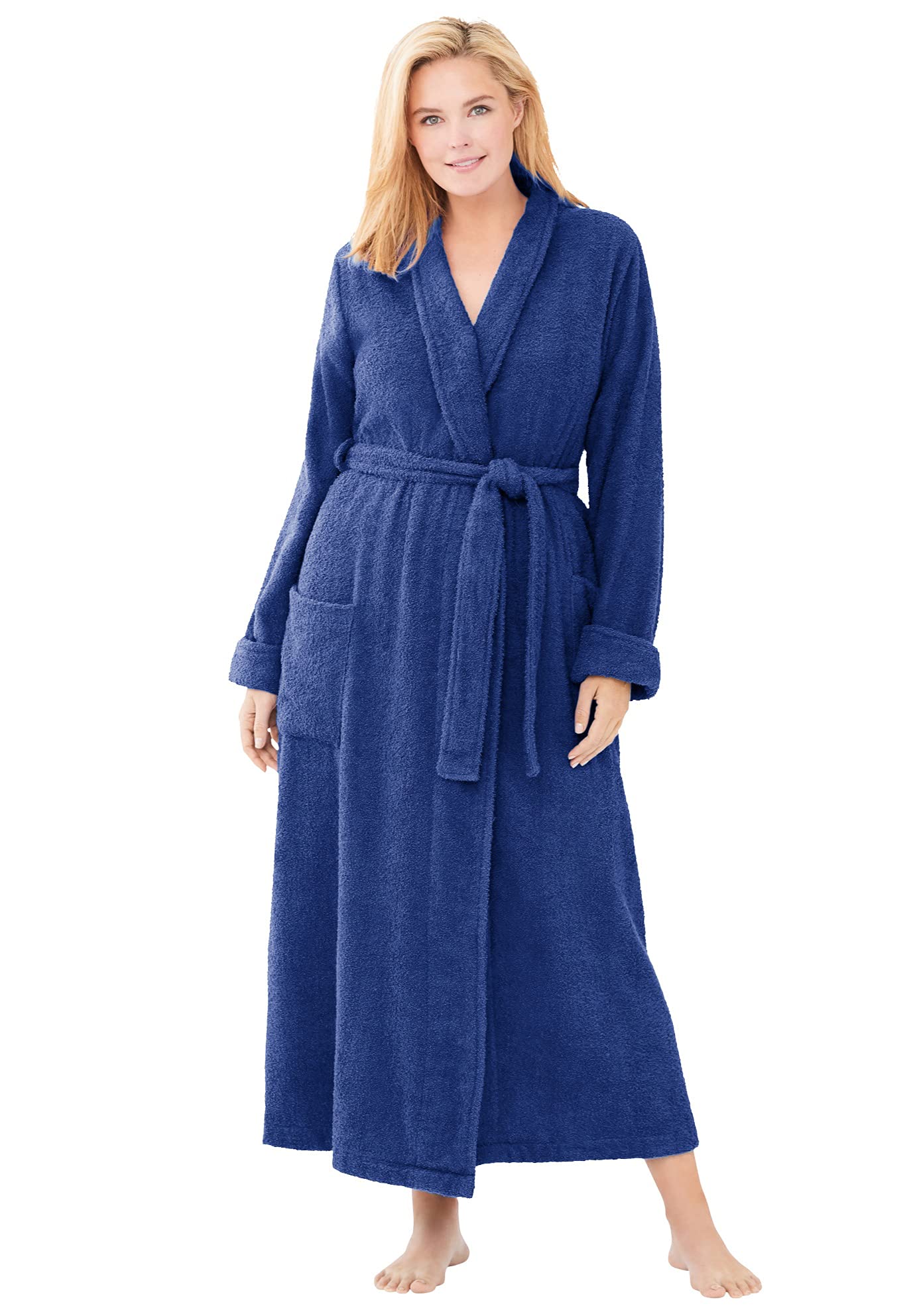 Dreams & Co. Women's Plus Size Long Terry Robe - Soft Bathrobe for Lounge & Spa - Cozy Home Wear for Relaxation & Self Care