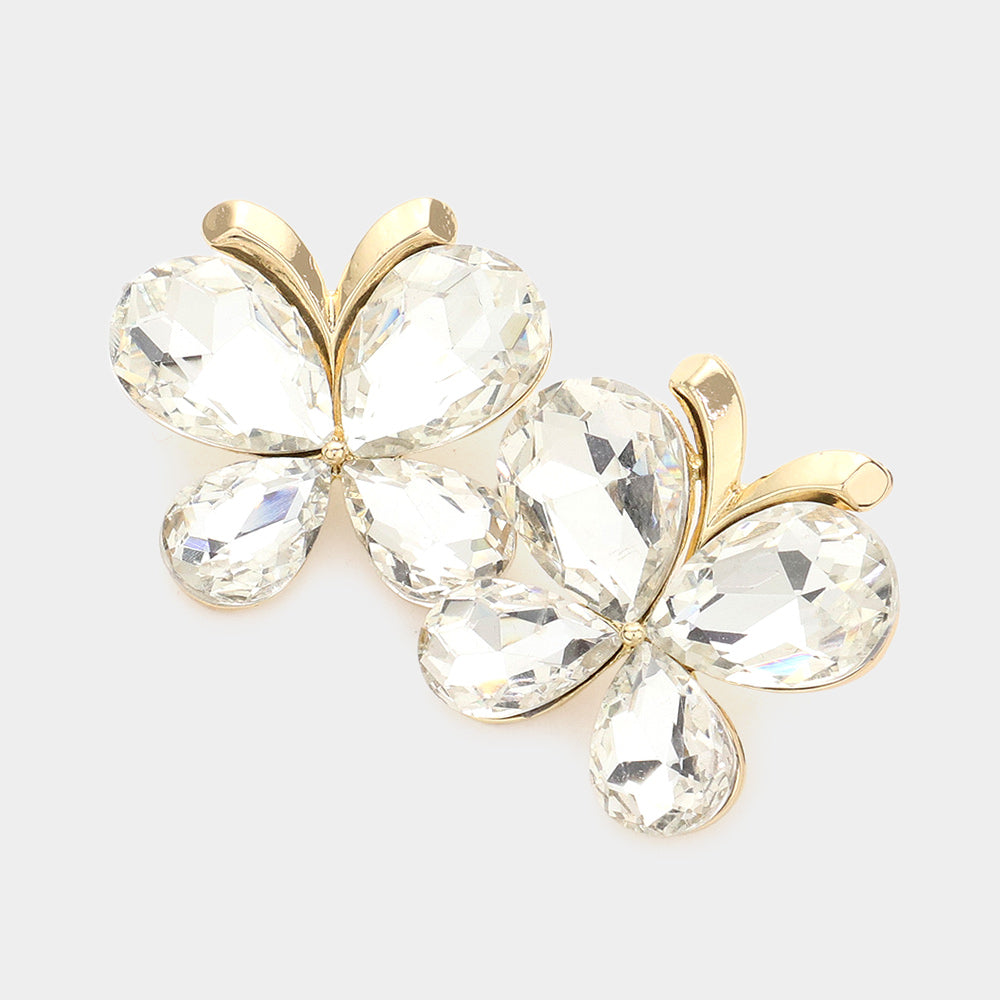 Elegant Gold Teardrop Butterfly Earrings for Pageant & Prom | Dainty Clear Crystal Jewelry for Women | Perfect for Weddings, Parties & Special Occasions