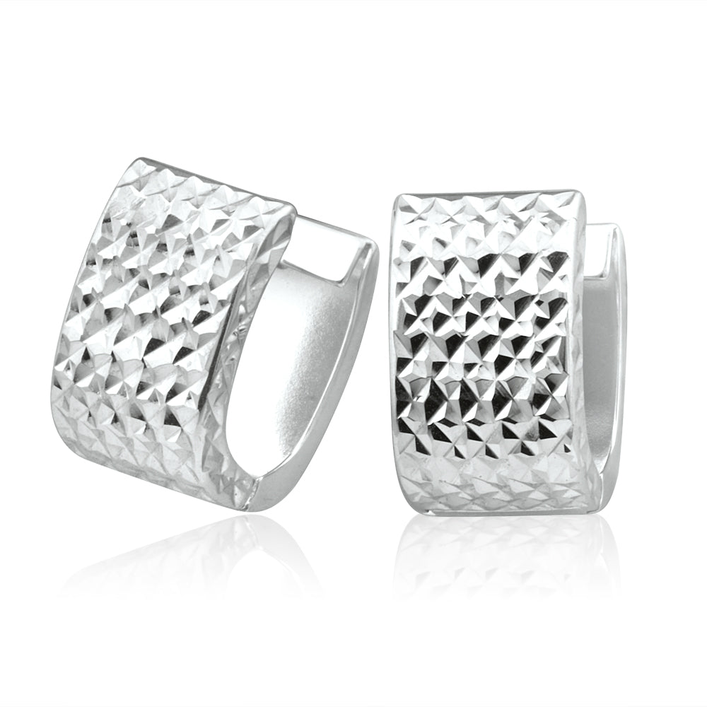 9ct White Gold Diamond Cut Hoop Huggie Earrings for Women - Elegant Everyday Jewelry for Work & Special Occasions
