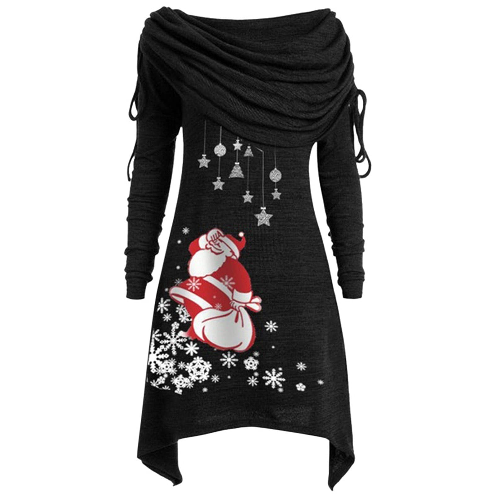 Plus Size Women's Christmas Solid Ruched Long Sleeve Foldover Collar Tunic Top Blouse - Fall & Holiday Party Wear for Curvy Women