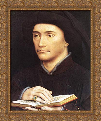 Rogier van der Weyden - Portrait of a Man Holding a Book - 20x24 Inch Gold Ornate Wood Framed Canvas Art - Perfect for Living Room, Study or Office Decor