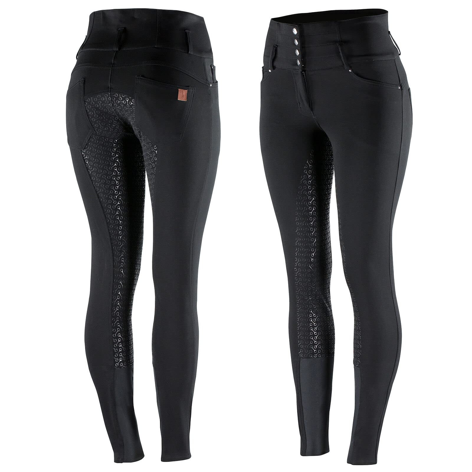 HORZE Women's Tara Full Seat Silicone Grip Breeches - Stretchable High Waist Riding Pants with 4 Pockets for Equestrian & Horseback Riding