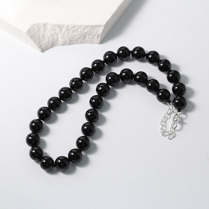 12mm Black Onyx Beaded Necklace with Secure Knots - Elegant Handmade Jewelry for Women, Perfect for Weddings, Parties & Everyday Wear