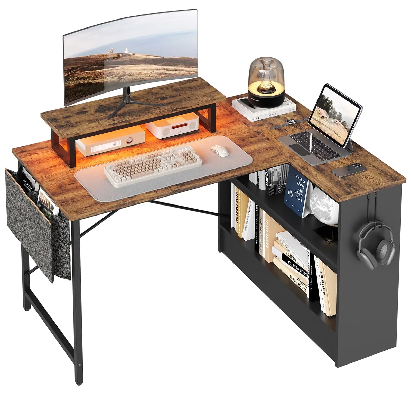 Bestier 42 Inch L Shaped Desk with Open Storage Cabinet - Modern Corner Computer Desk for Home Office, Gaming & Study - Sturdy Writing Workstation with Storage Shelf
