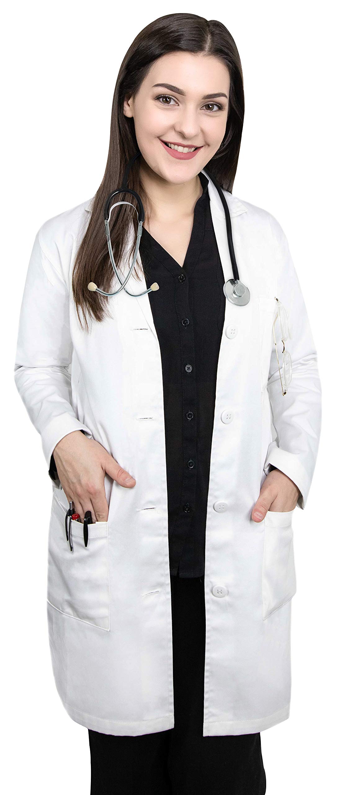 Professional Women's Lab Coat - 34 Inch Length Doctor Coat with 3 Pockets - Ideal for Medical Professionals, Scientists & Students - Perfect for Hospitals, Labs & Clinical Settings