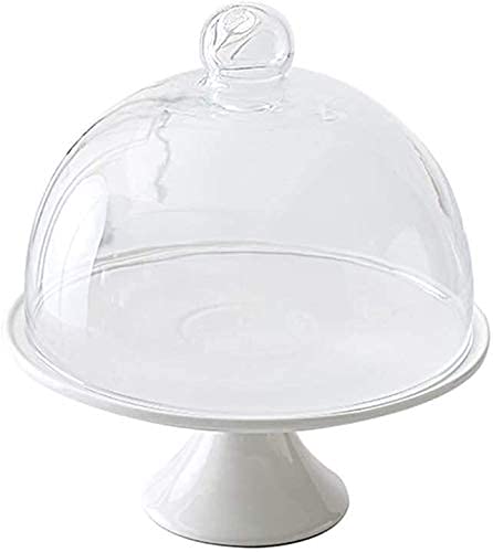 Glass Dome Cake Stand with Ceramic Base - Elegant Dessert Display Tray for Wedding, Birthday Parties & Afternoon Tea - Perfect for Cakes, Pastries, Fruits & Snacks - Ideal for Home Baking, Catering & Special Events