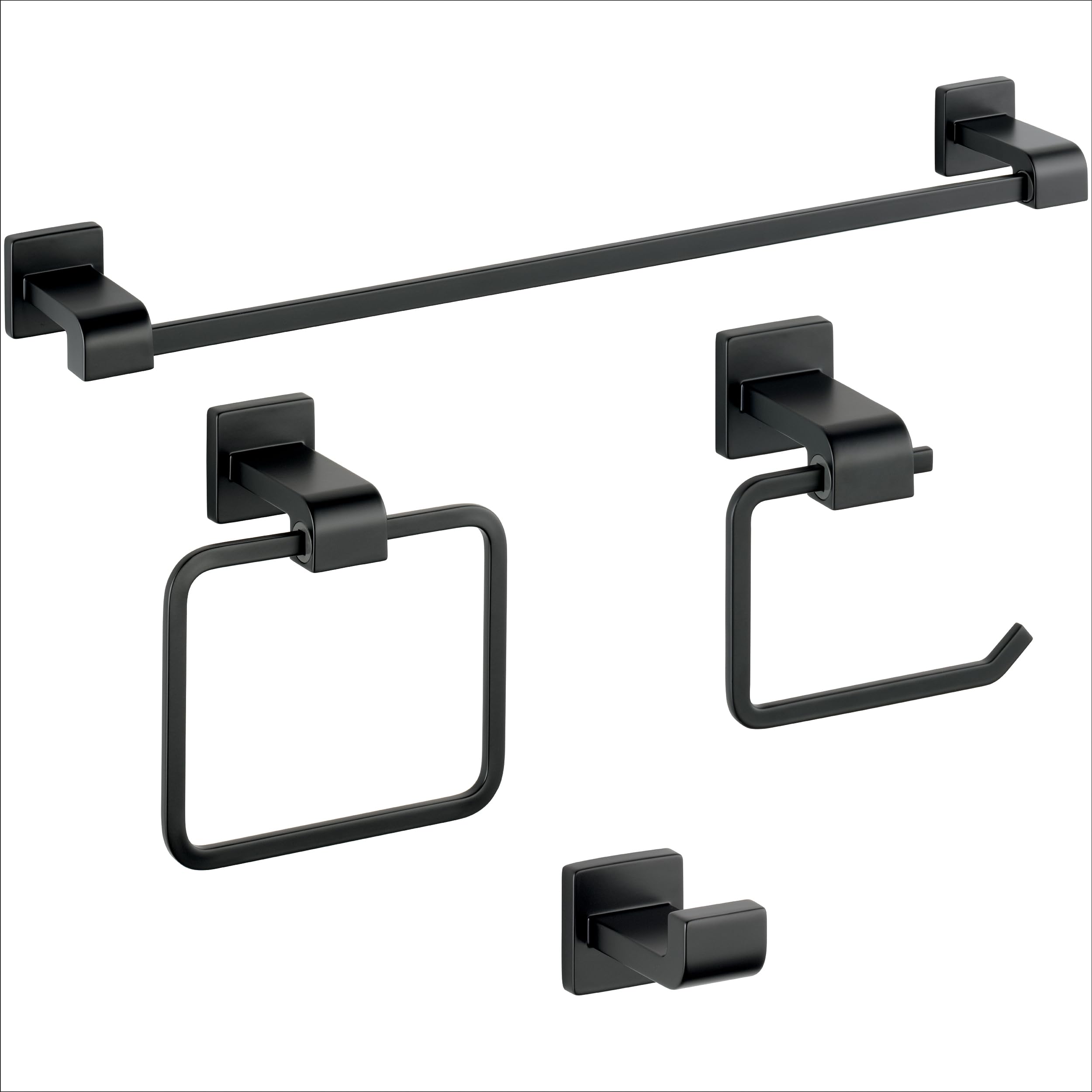 Delta Ara 4-Piece Matte Black Bathroom Hardware Set - 24