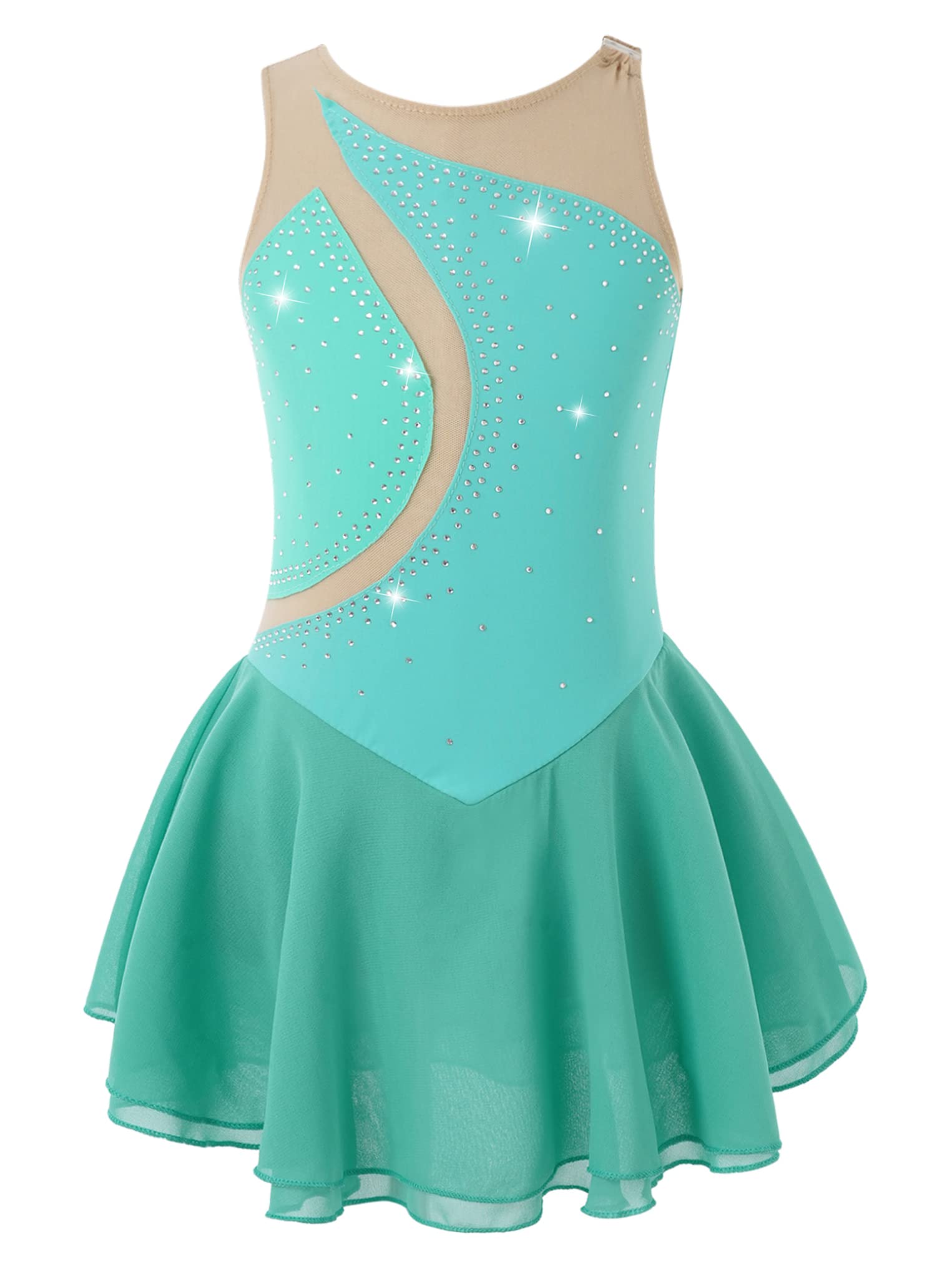 Oyolan Girls Shiny Floral Rhinestone Leotard - Sleeveless Dance Gymnastics Dress for Kids, Figure Skating Costume | Perfect for Ballet Recitals, Ice Shows & Competition Performances