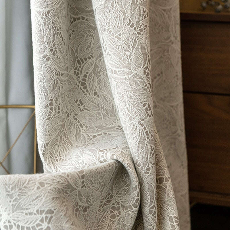 T.B. London Literary Lace Blackout Curtains - Beige Window Drapes for Bedroom & Living Room - Light Blocking Thermal Insulated Curtain Panels for Home Decor